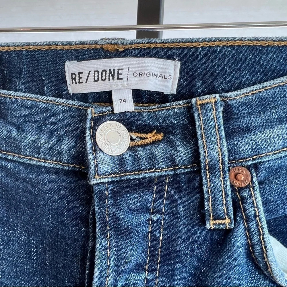 Re/Done High Rise Medium Dark Slim Leg Jeans 24 Classic Casual Contemporary - Picture 3 of 6